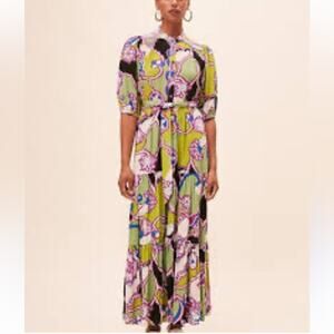 Suncoo Chadia Floral Green and Purple Maxi Dress size medium M B144
